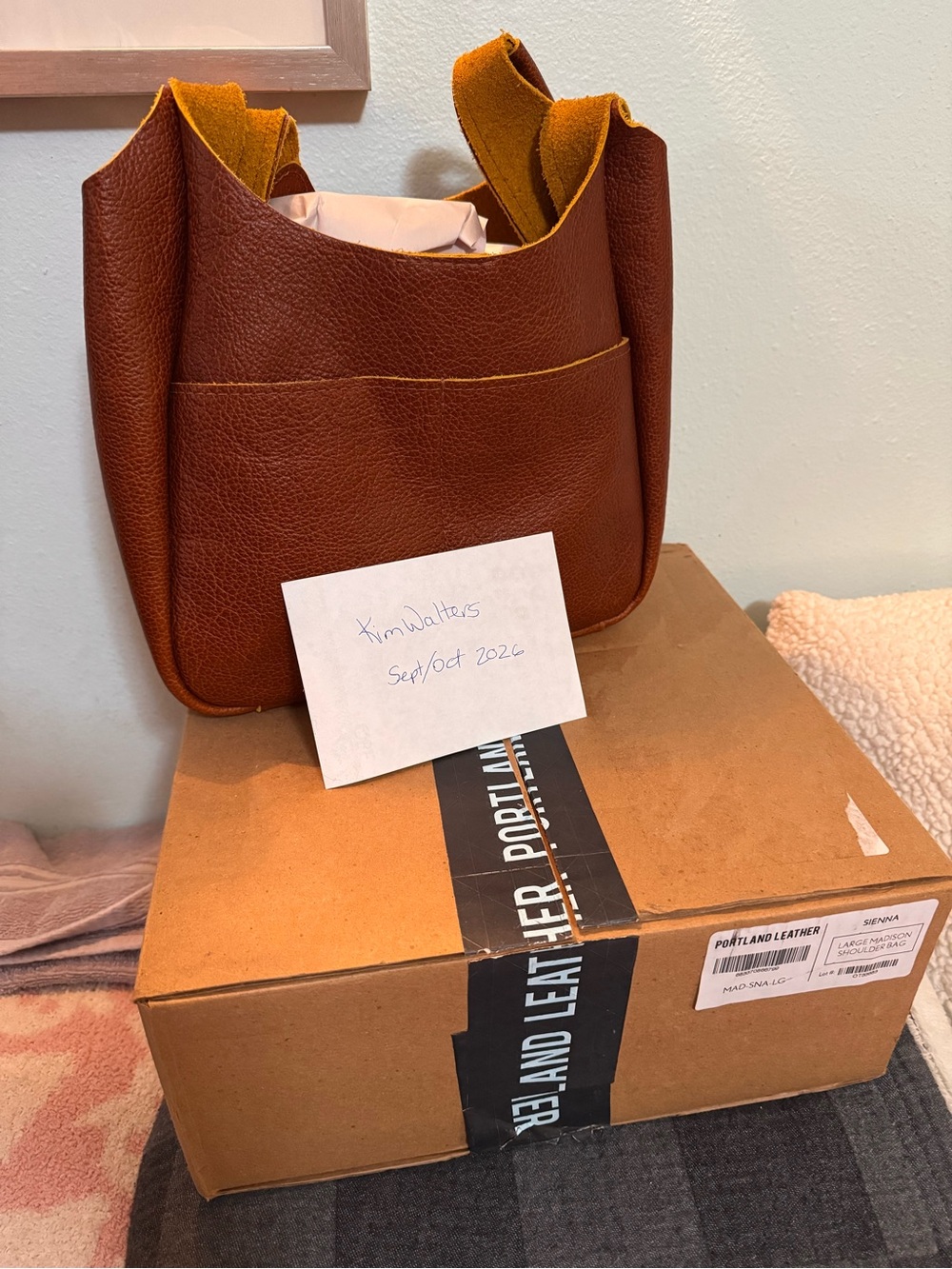 Portland Leather Brown Shoulder Bag with Suede Trim
